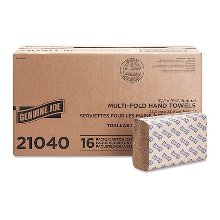 Genuine Joe Multifold Paper Towels, 1 Ply, 250 Sheets, Natural, 4000 PK MPN:GJO21040