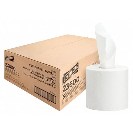 Center Pull Paper Towels, 2 Ply, 7 7/8 in x 10 in Sheet Size, 600 Sheets/Roll, White, 6PK MPN:GJO23600