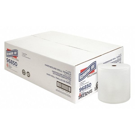 Genuine Joe Hardwound Paper Towels, 1 Ply, Continuous Roll Sheets, 850 ft, White, 6 PK MPN:GJO96850