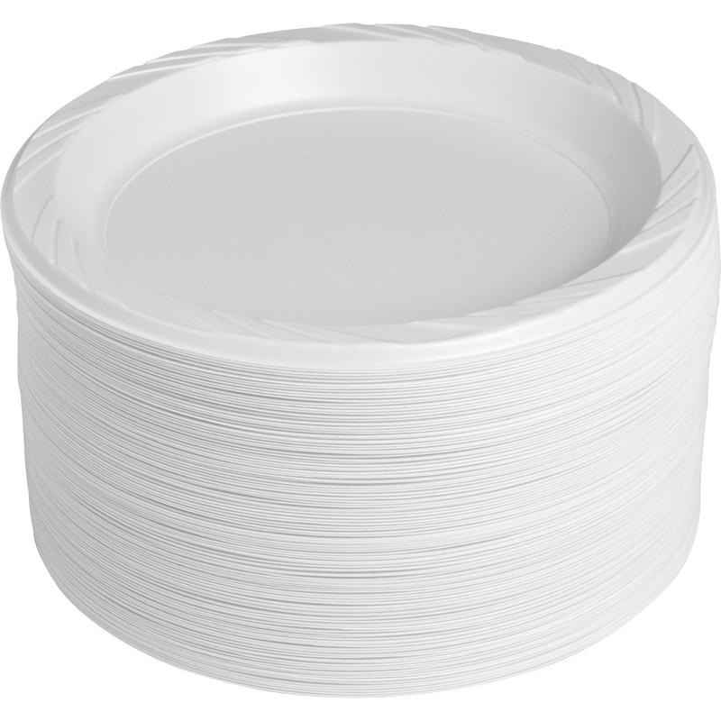 Genuine Joe Reusable/Disposable 9in Plastic Plates, White, Pack Of 125 MPN:10329