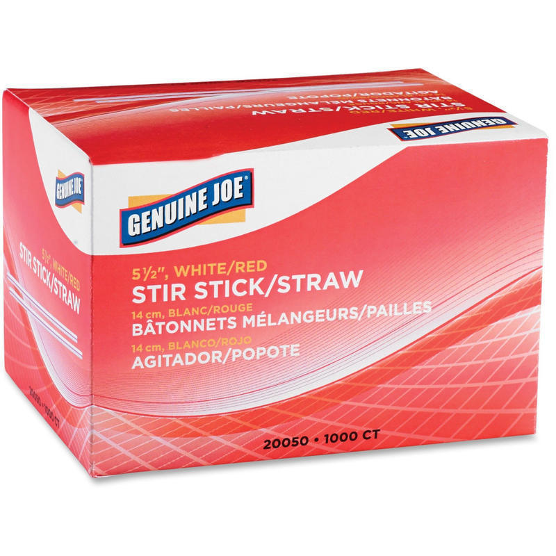 Genuine Joe Plastic Stir Sticks, White/Red, Box Of 1,000 Stir Sticks (Min Order Qty 20) MPN:20050