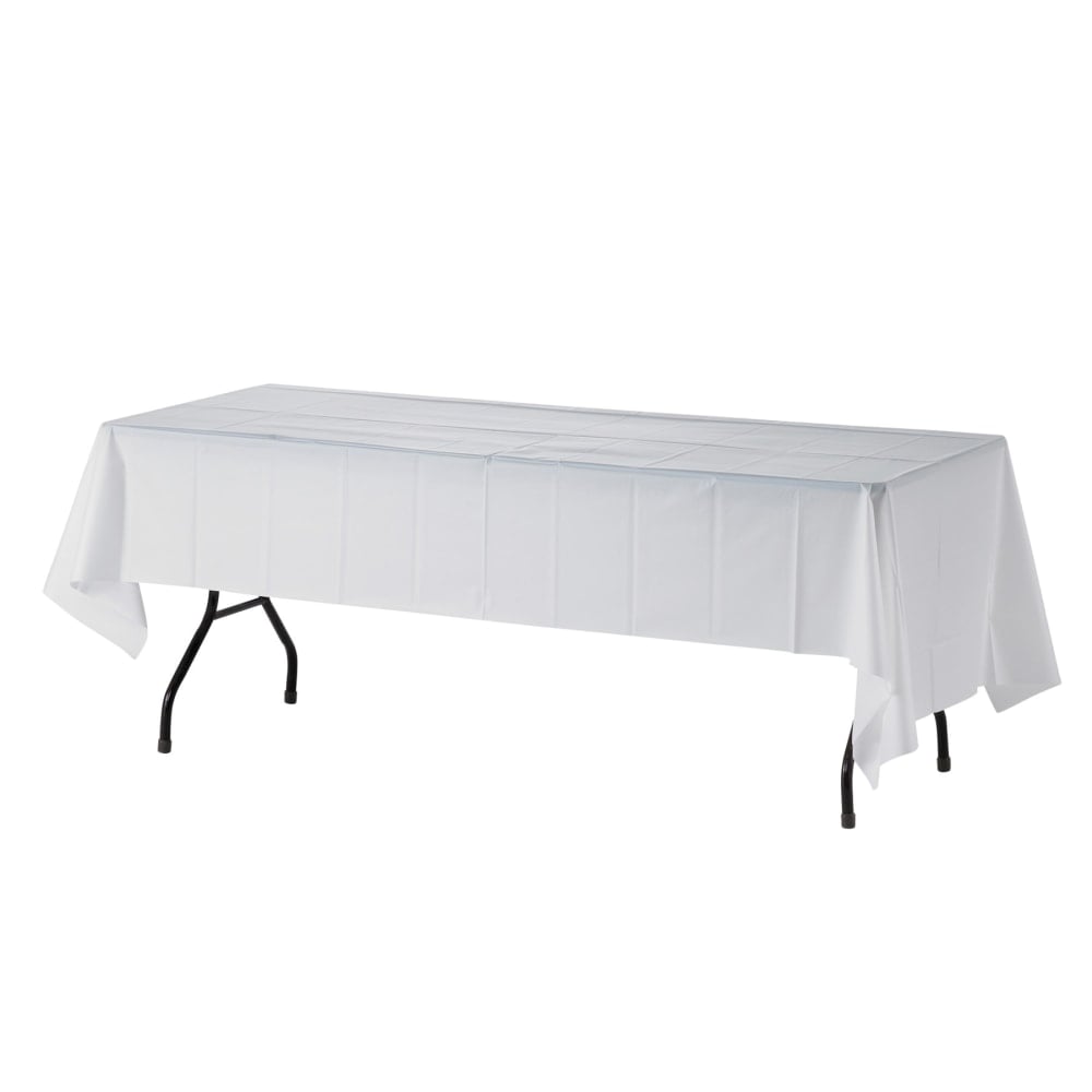 Genuine Joe Plastic Table Covers, 54in x 108in, White, Pack Of 6 MPN:10328