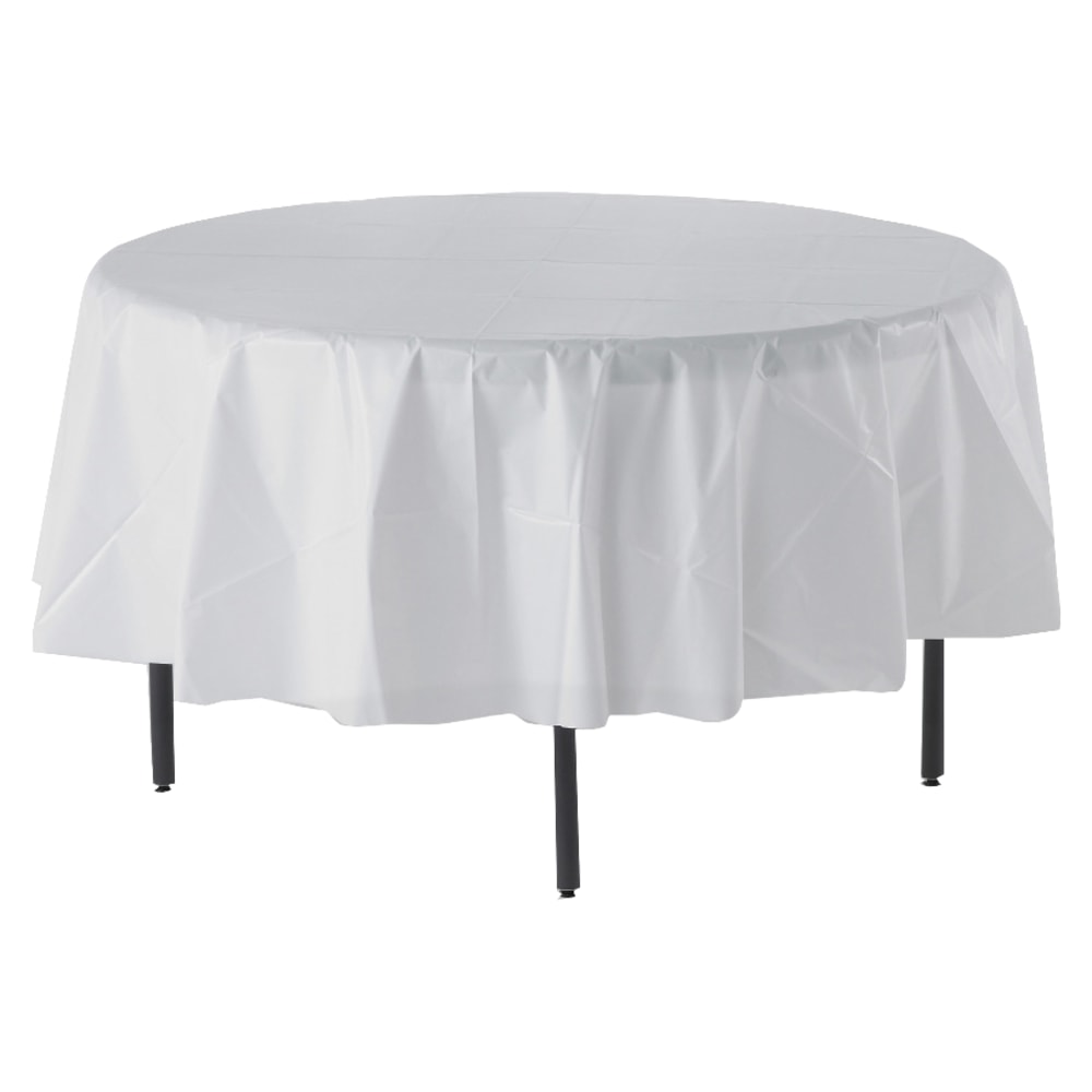 Genuine Joe Plastic Round Table Covers, 48in-60in Diameter, White, Pack Of 6 MPN:10330