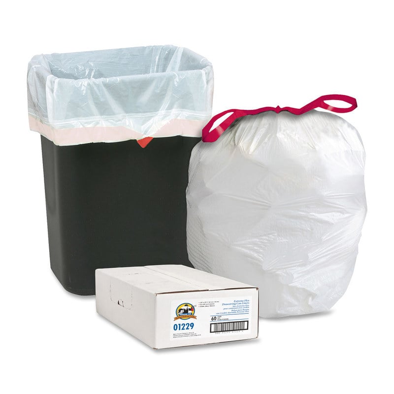 Genuine Joe Flex Drawstring Trash Liners, 16 Gallon, White, Box Of 60 (Min Order Qty 3) MPN:01229