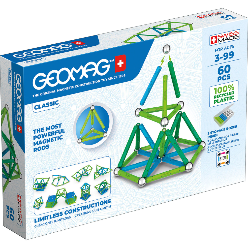 Geomag Classic Magnetic Building Set, Green Line Color, 60 Pieces MPN:GMW272