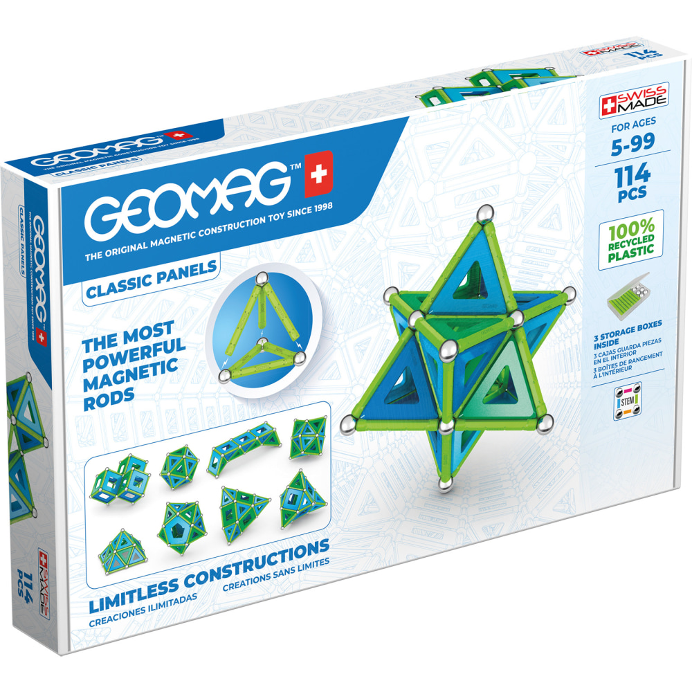 Geomag Classic Panels Magnetic Building Set, Green Line Color, 114 Pieces MPN:GMW473