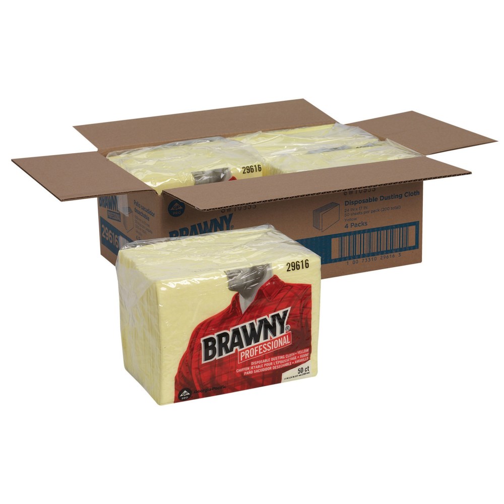 Brawny Professional Disposable Dusting Cloths - 24in Length x 17in Width - 50 / Pack - 4 / Carton - Yellow MPN:29616CT