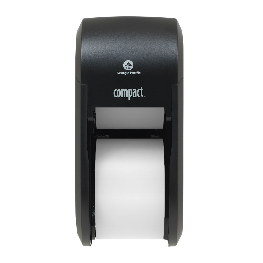 Compact by GP PRO, 2-Roll Vertical Coreless High-Capacity Toilet Paper Dispenser, 56790A, 7.35in x 6.21in x 13.6in, Black, 1 Dispenser MPN:56790A