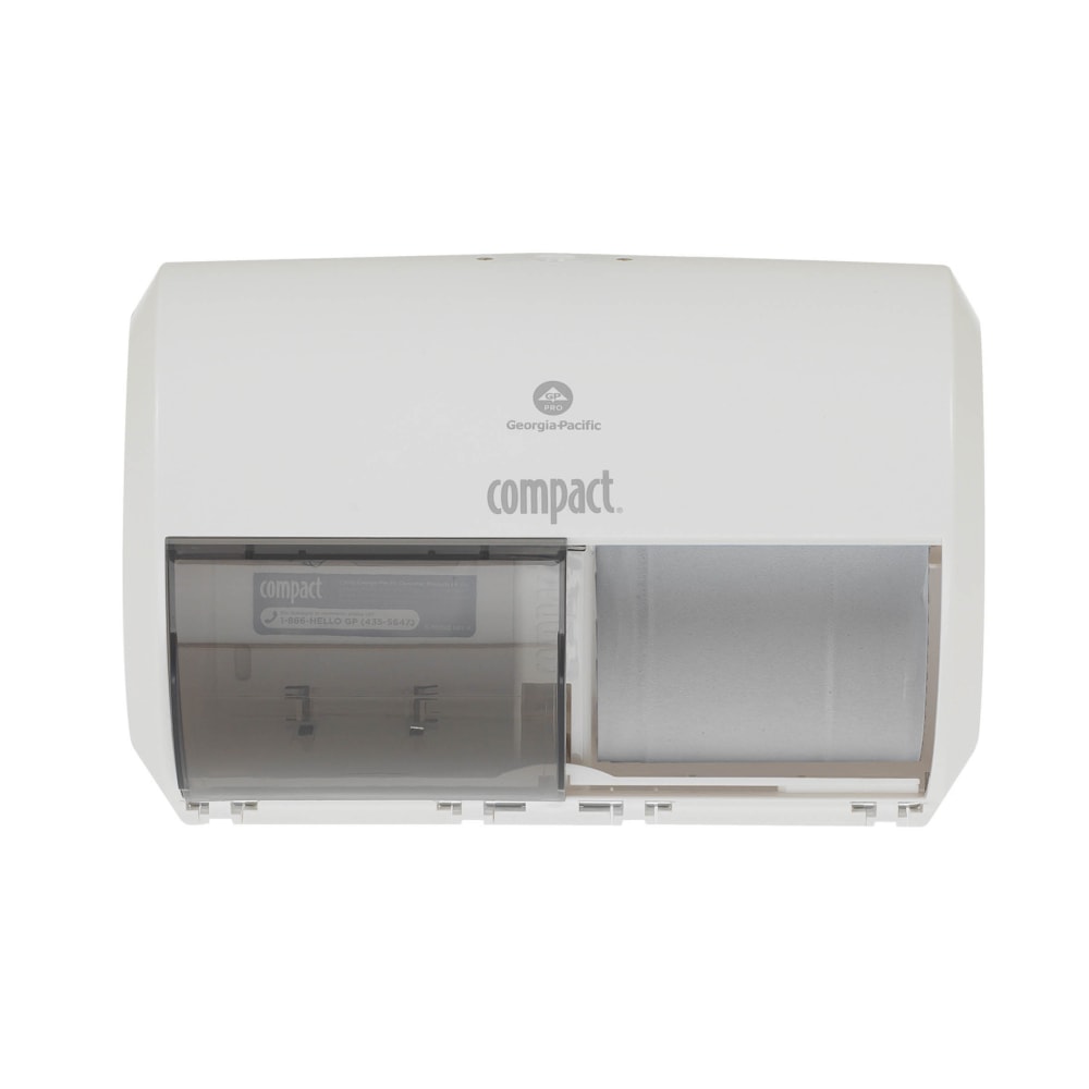 Compact by GP PRO, 2-Roll Side-by-Side Coreless High-Capacity Toilet Paper Dispenser, 56797A, 10.12in x 6.75in x 7.12in, White, 1 Dispenser MPN:56797A