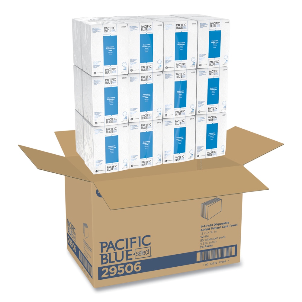 Georgia Pacific Professional Pacific Blue Select Disposable Patient Care Washcloths, 1-Ply, 10 x 13, Unscented, White, 55/Pack, 24 Packs/Carton MPN:29506