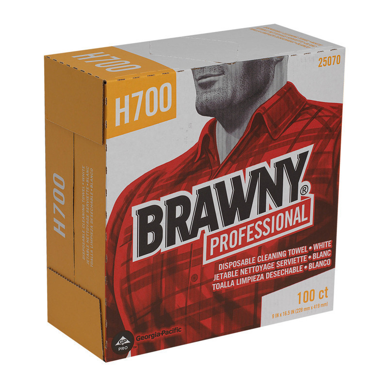 Brawny Professional by GP PRO H700 Disposable Cleaning Towels, Tall Box, White, 100/box MPN:25070