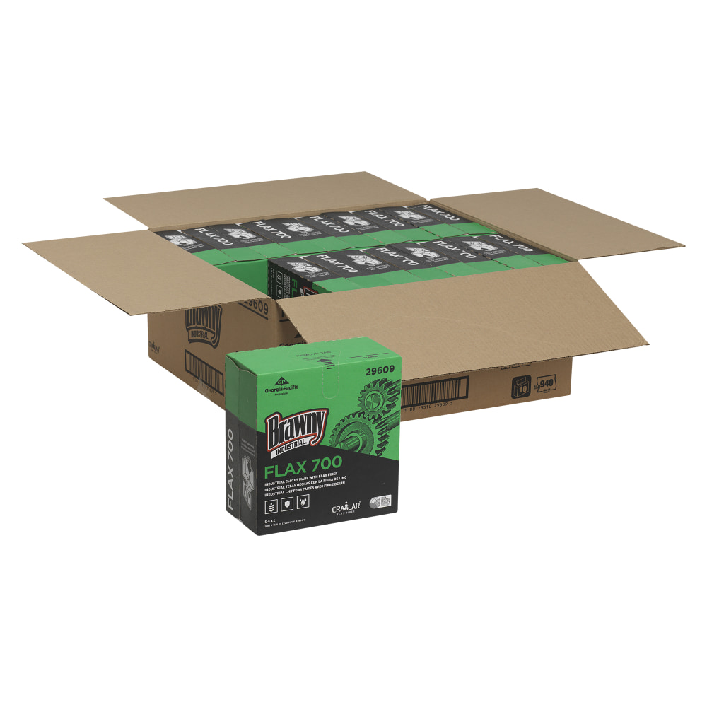 Brawny Industrial by GP PRO FLAX 700 Heavy-Duty 1-Ply Wipers, 9in x 16 1/2in, White, Case Of 10 Boxes MPN:29609