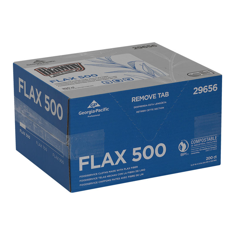 Brawny Dine-A-Cloth by GP PRO FLAX 500 Light-Duty 1-Ply 1/4-Fold Front-Of-House Food Service Wipers, 12 3/8in x 21in, Blue/White, Box Of 200 Item MPN:29656