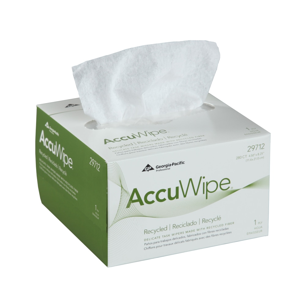 PACIFIC BLUE BASIC DISPOSABLE DELICATE TASK WIPERS, 4.5in x 7.9in, Box Of 280 Towels, 100% Recycled, White MPN:29712BX