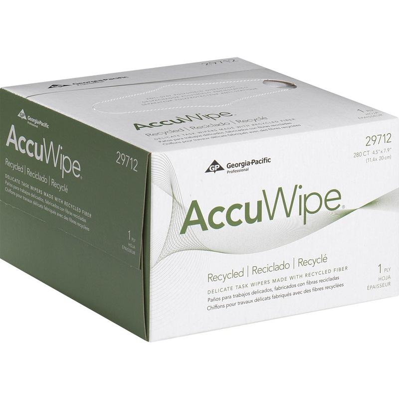 Pacific Blue Basic AccuWipe Recycled Disposable Delicate Task Wipers - For Precision Part, Instrument, Lens - Absorbent, Soft, Non-abrasive, Disposable, Streak-free - Fiber - 280 / Box - 60 / Carton - White MPN:29712CT