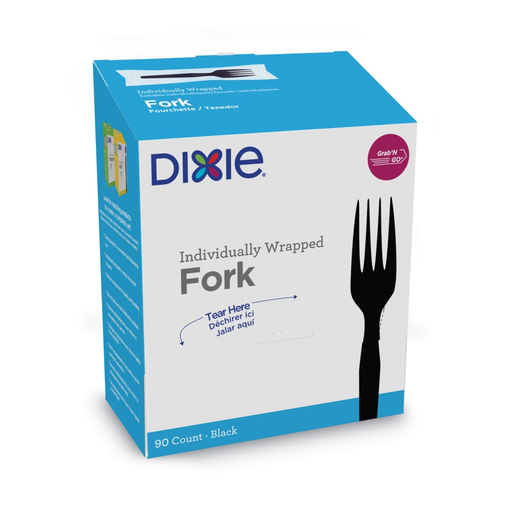 Dixie Grab'N Go Wrapped Cutlery, Forks, 6-1/8inL, Black, Box Of 90 Forks MPN:FM5W540