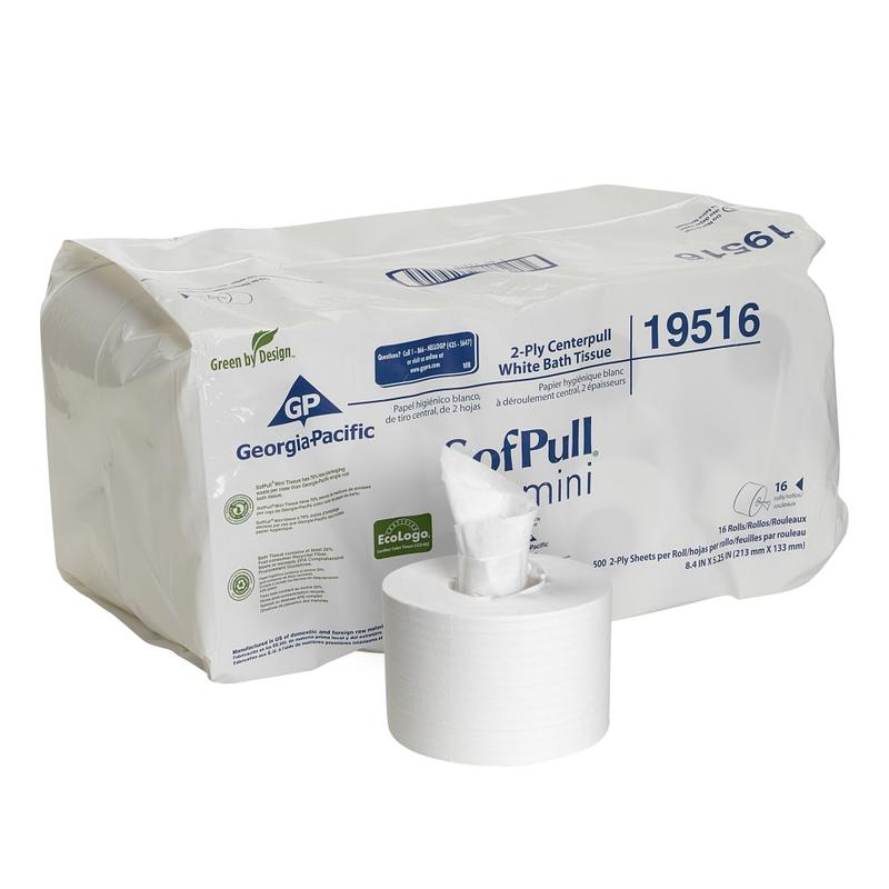 SofPull Mini High-Capacity Centerpull 2-Ply Toilet Paper, 100% Recycled, 500 Sheets Per Roll, Pack Of 16 Rolls MPN:19516