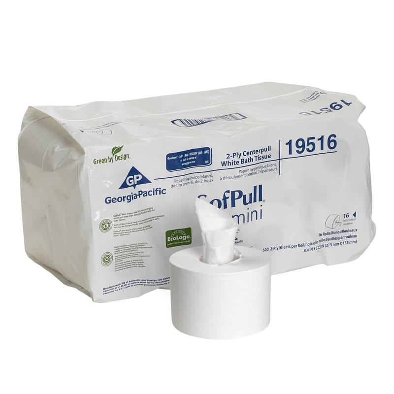 Sofpull by GP PRO, 2 Ply, Center Pull Tissue Paper, 8.4x5.25, 100% Recycled, White, 500 Sheets, 16 Rolls per Case MPN:19516