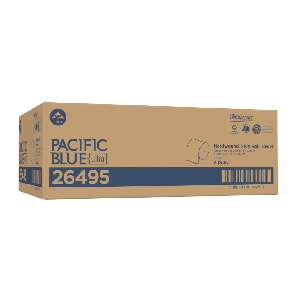 Pacific Blue Ultra by GP PRO High-Capacity 1-Ply Paper Towels, 100% Recycled, Brown, 1150ft Per Roll, Pack Of 6 Rolls MPN:26495