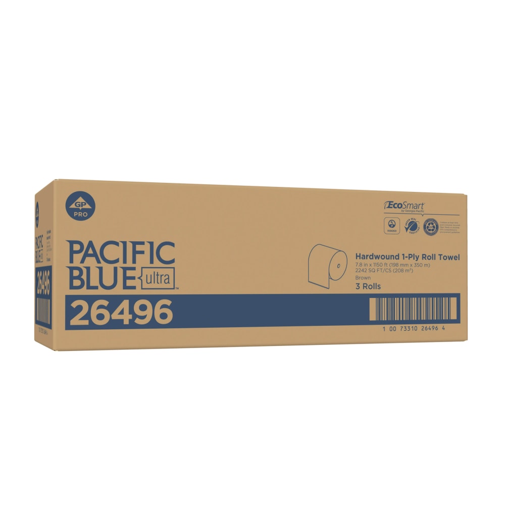 Pacific Blue Ultra by GP PRO High Capacity 1-Ply Paper Towels, Brown, 1150ft Per Roll, Pack Of 3 Rolls (Min Order Qty 2) MPN:26496
