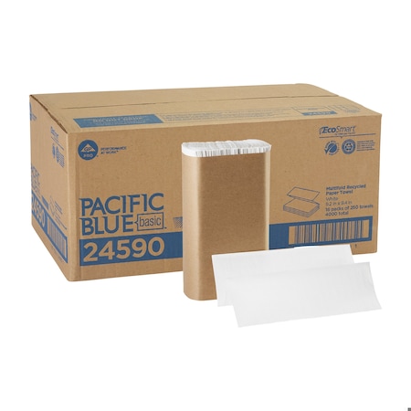 Pacific Blue Basic Multifold Paper Towels, 1 Ply, 250 Sheets, White, 16 PK MPN:24590