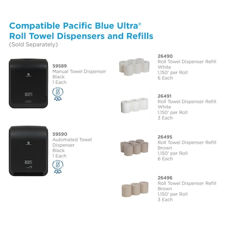 Pacific Blue Ultra Hardwound Paper Towels, 1 Ply, Continuous Roll Sheets, 1150 ft, White, 6 PK MPN:26490
