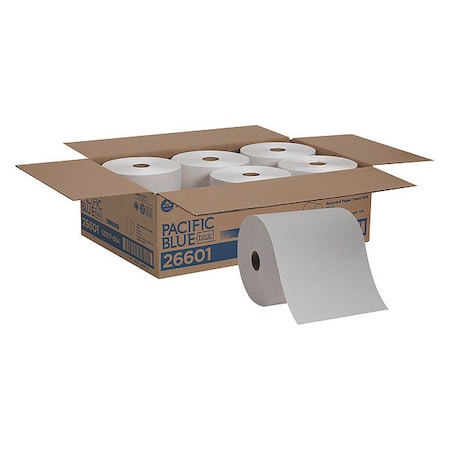 Pacific Blue Basic Hardwound Paper Towels, Continuous Roll, 7 7/8 in W, 800 ft, White, PK6 MPN:26601