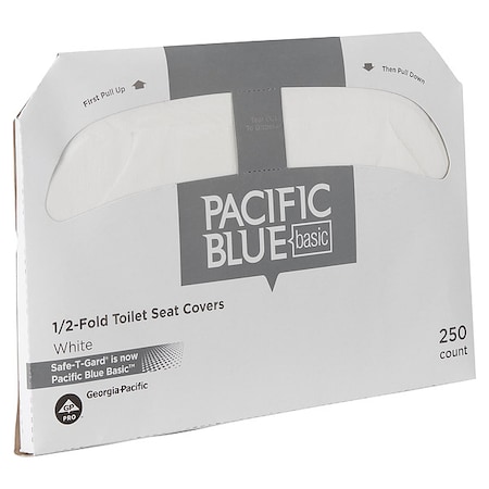 Toliet Seat Cover: 1/2 Fold, 250 Sheets, White, 5000 PK MPN:47046