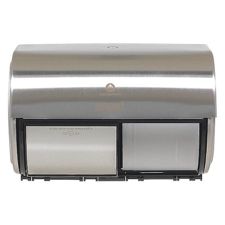 Toilet Paper Dispenser, Coreless, Horizontal Double Roll, Steel, Silver, Compact MPN:56798
