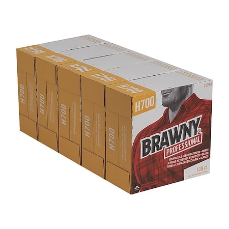 Dry Wipe, Brawny Pro H700, Dispenser Box, Heavy Absorb, 9 in x 16 1/2 in, 100 Sheets, White, 5 Pk MPN:25070