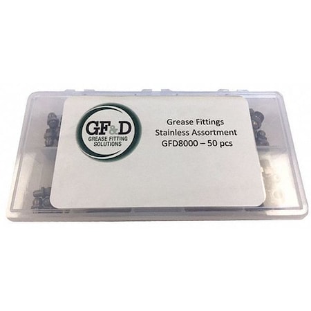 Stainless Grease Fittng Assrtmnt, 50 pcs. MPN:GFD8000
