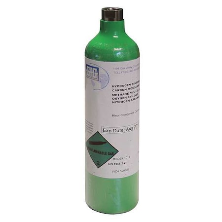 Calibration Gas, Carbon Dioxide, Hydrogen Sulfide, 44 L, C-10 Connection, +/-10% Accuracy MPN:7802-030