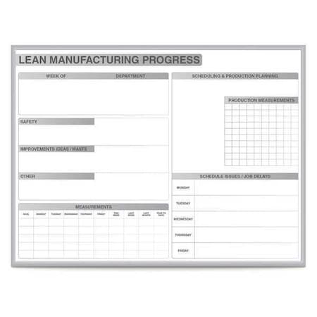 Lean Tracking Board, Steel, 36 1/2 in, 48 1/2 in, Aluminum Frame, White/Gray, Gloss MPN:GRPM302M-34