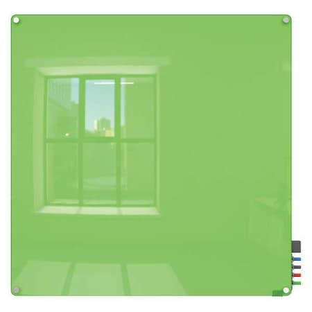 Dry Erase Board, Glass, 48 in, 48 in, No Frame Frame, Green, Gloss MPN:HMYRM44GN
