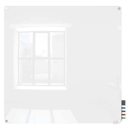 Dry Erase Board, Glass, 48 in, 48 in, No Frame Frame, White, Gloss MPN:HMYRM44WH