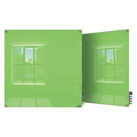 Dry Erase Board, Glass, 48 in, 48 in, No Frame Frame, Green, Gloss MPN:HMYSM44GN