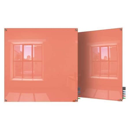 Dry Erase Board, Glass, 48 in, 48 in, No Frame Frame, Peach, Gloss MPN:HMYSM44PH