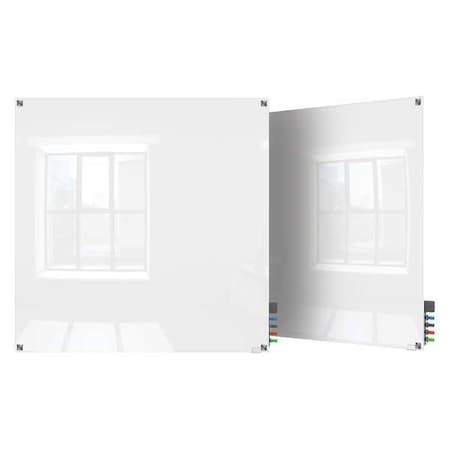 Dry Erase Board, Glass, 48 in, 48 in, No Frame Frame, White, Gloss MPN:HMYSM44WH