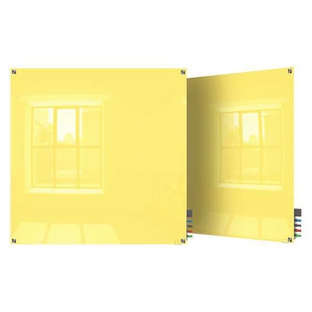 Dry Erase Board, Glass, 48 in, 48 in, No Frame Frame, Yellow, Gloss MPN:HMYSM44YW