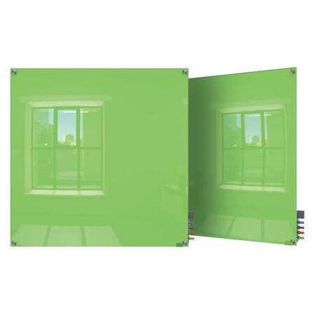 Dry Erase Board, Glass, 48 in, 48 in, No Frame Frame, Green, Gloss MPN:HMYSN44GN