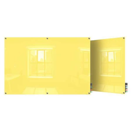 Dry Erase Board, Glass, 48 in, 96 in, No Frame Frame, Yellow, Gloss MPN:HMYSN48YW