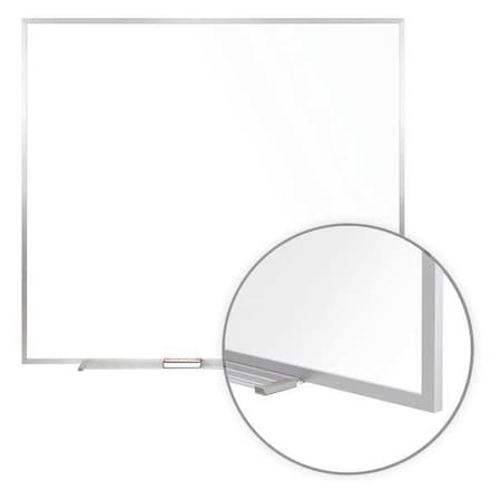 Dry Erase Board, Porcelain, 48 1/2 in, 48 1/2 in, Aluminum Frame, White, Matte MPN:M1-44-4