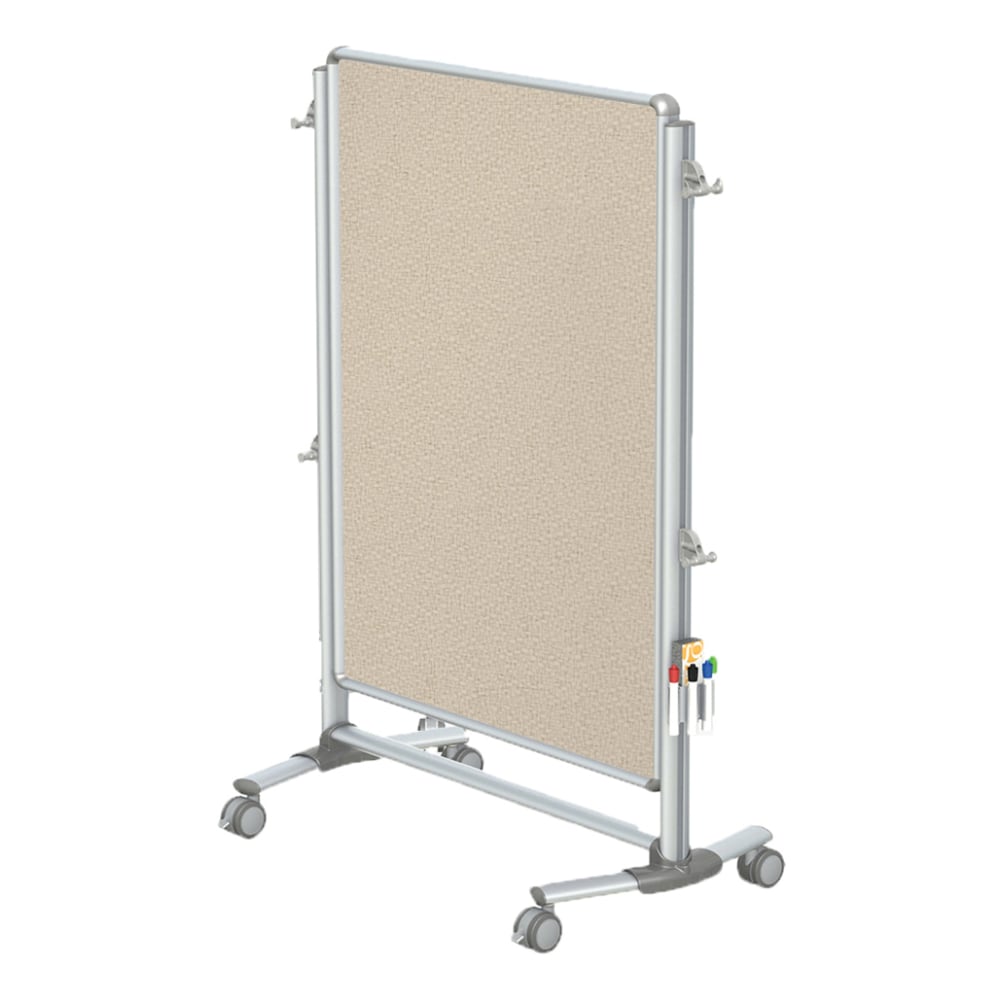 Ghent Nexus Jr Partition Double-Sided Mobile Magentic Fabric/Non-Magnetic Dry-Erase/Bulletin Board, 34 1/4inx46 1/4in, Beige Board/Silver Aluminum Frame MPN:NEX223MFP-90