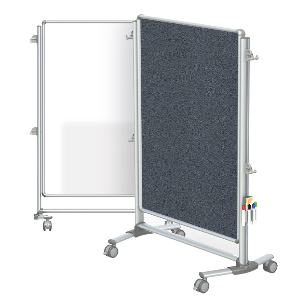 Ghent Nexus Jr. Partition Double-Sided Mobile Magnetic Whiteboard/Bulletin Board, 46 1/4in x 34 1/4in, Gray Fabric/Silver Aluminum Frame MPN:NEX223MFP-91