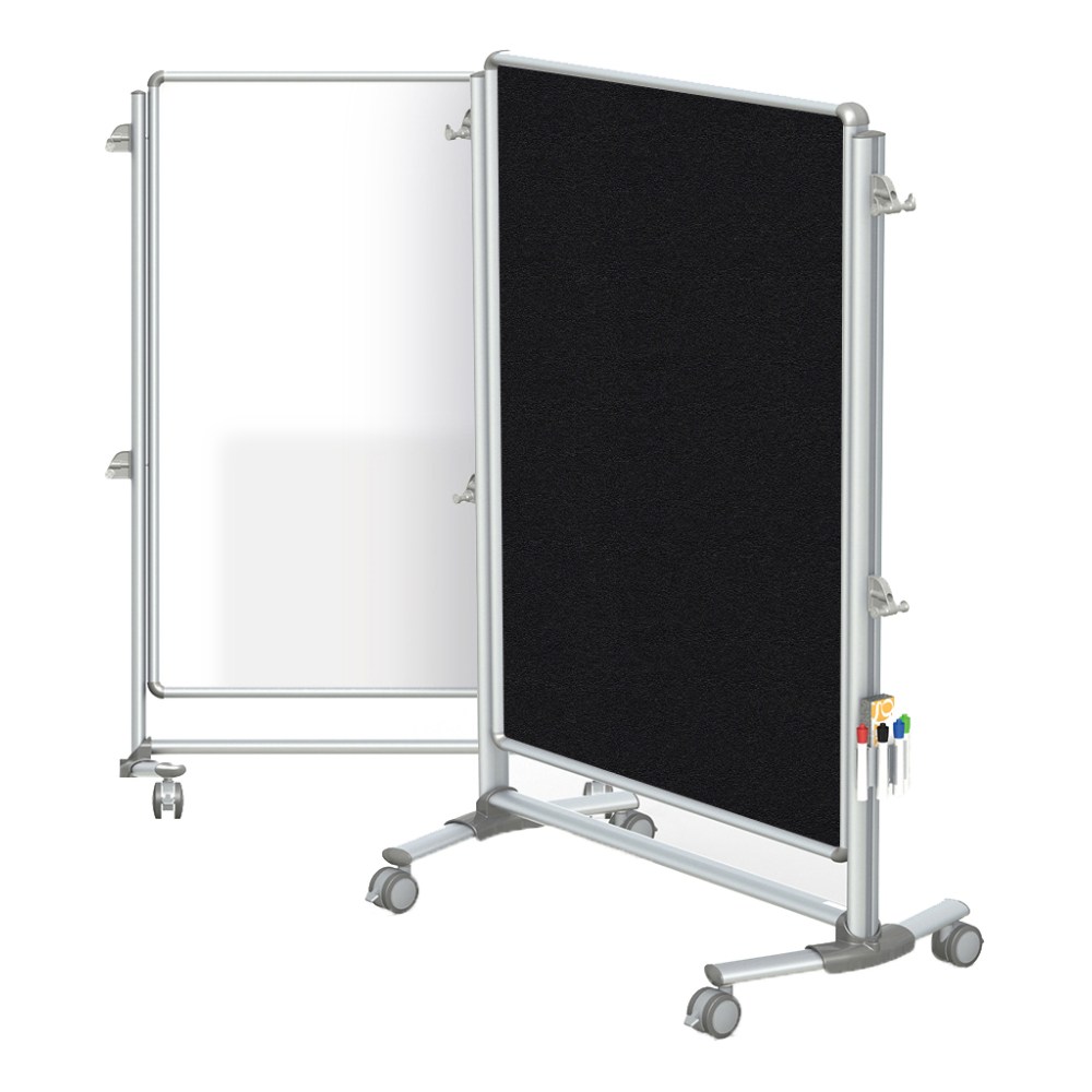 Ghent Nexus Jr. Partition Double-Sided Mobile Magnetic Whiteboard/Bulletin Board, 46 1/4in x 34 1/4in, Black Fabric/Silver Aluminum Frame MPN:NEX223MFP-95