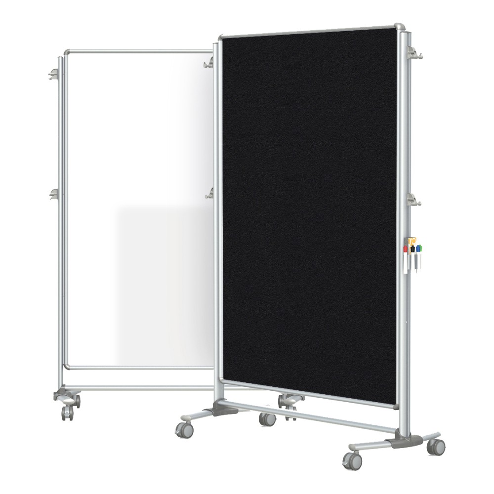 Ghent Nexus Partition Double-Sided Mobile Magnetic Whiteboard/Bulletin Board, 65in x 46 1/4in, Black Fabric/Silver Aluminum Frame MPN:NEX224MFP-95