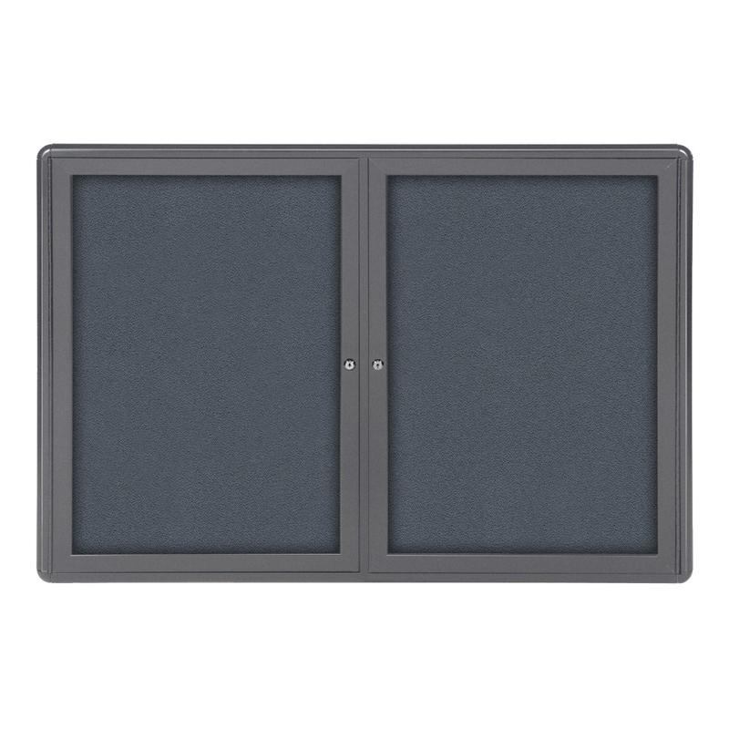 Ghent Ovation 2-Door Bulletin Board, Fabric, 34in x 47in, Gray, Gray Aluminum Frame MPN:OVG2-F91