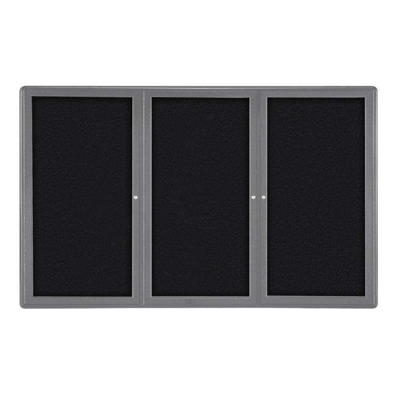 Ghent Ovation 3-Door Bulletin Board, Fabric, 48in x 72in, Black, Gray Aluminum Frame MPN:OVG5-F95