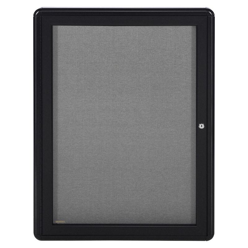 Ghent Ovation 1-Door Enclosed Fabric Tackboard, 34in x 24in, Gray, Black Aluminum Frame MPN:OVK1F91