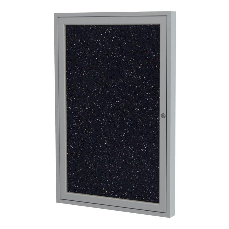Ghent 1 Door Enclosed Recycled Rubber Bulletin Board, Satin Aluminum Frame, 24inH x 18inW, Confetti MPN:PA12418TR-CF